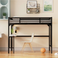 Bellemave® Twin Size Metal Loft Bed with Desk, Ladder and Guardrails - Bellemave