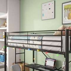 Bellemave® Twin Size Metal Loft Bed with Desk, Power Outlet and LED Lighted , Safety Guard & Ladder - Bellemave