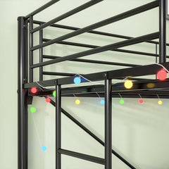 Bellemave® Twin Size Metal Loft Bed with Desk, Power Outlet and LED Lighted , Safety Guard & Ladder - Bellemave
