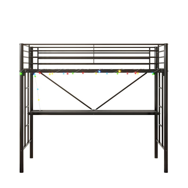 Bellemave® Twin Size Metal Loft Bed with Desk, Power Outlet and LED Lighted , Safety Guard & Ladder - Bellemave