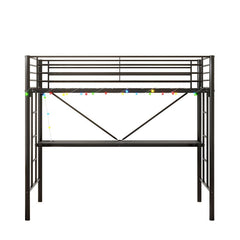 Bellemave® Twin Size Metal Loft Bed with Desk, Power Outlet and LED Lighted , Safety Guard & Ladder - Bellemave