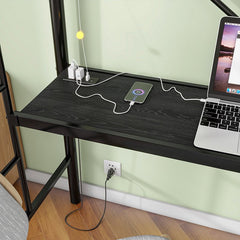 Bellemave® Twin Size Metal Loft Bed with Desk, Power Outlet and LED Lighted , Safety Guard & Ladder - Bellemave