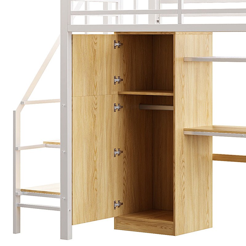 Bellemave® Twin Size Metal Loft Bed With Desk, Shelf, Wardrobe and Storage Staircase - Bellemave