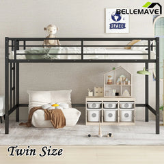 Bellemave® Twin Size Metal Loft Bed with Easy Climbing Ladder and Guardrails - Bellemave