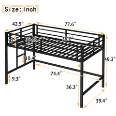 Bellemave® Twin Size Metal Loft Bed with Easy Climbing Ladder and Guardrails - Bellemave