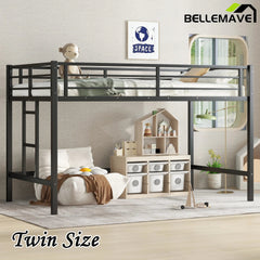 Bellemave® Twin Size Metal Loft Bed with Easy Climbing Ladder and Guardrails - Bellemave