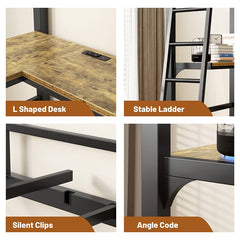 Bellemave® Twin Size Metal Loft Bed with L - Shaped Desk and Multifunctional Socket - Bellemave