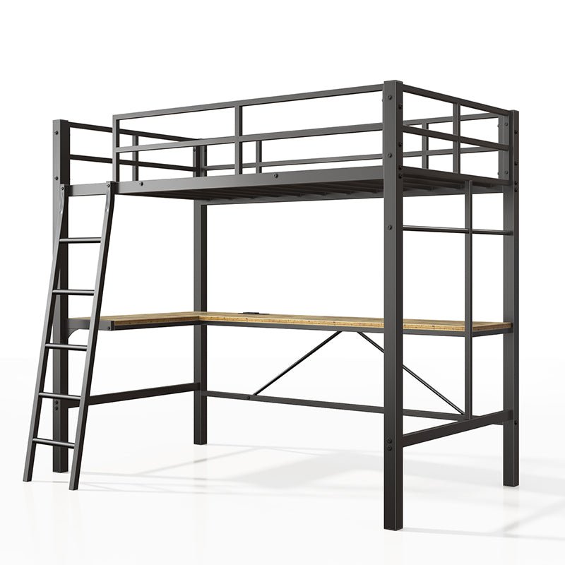 Bellemave® Twin Size Metal Loft Bed with L - Shaped Desk and Multifunctional Socket - Bellemave