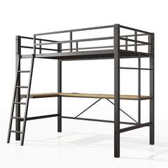 Bellemave® Twin Size Metal Loft Bed with L - Shaped Desk and Multifunctional Socket - Bellemave