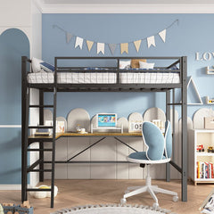Bellemave® Twin Size Metal Loft Bed with L - Shaped Desk and Multifunctional Socket - Bellemave