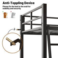 Bellemave® Twin Size Metal Loft Bed with L - Shaped Desk and Multifunctional Socket - Bellemave