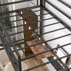 Bellemave® Twin Size Metal Loft Bed with L - Shaped Desk and Shelves, Charging Station, Led Lights, Safety Guard & Ladder - Bellemave