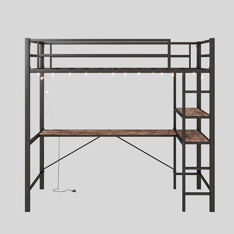 Bellemave® Twin Size Metal Loft Bed with L - Shaped Desk and Shelves, Charging Station, Led Lights, Safety Guard & Ladder - Bellemave