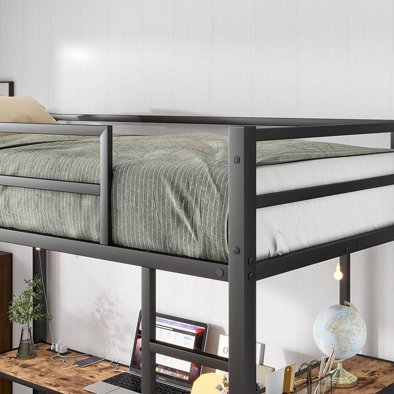 Bellemave® Twin Size Metal Loft Bed with L - Shaped Desk and Shelves, Charging Station, Led Lights, Safety Guard & Ladder - Bellemave