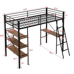 Bellemave® Twin Size Metal Loft Bed with Shelves and Desk - Bellemave