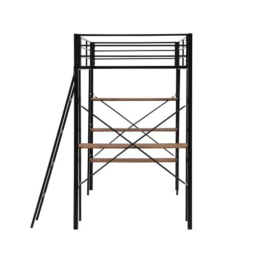 Bellemave® Twin Size Metal Loft Bed with Shelves and Desk - Bellemave