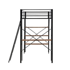 Bellemave® Twin Size Metal Loft Bed with Shelves and Desk - Bellemave