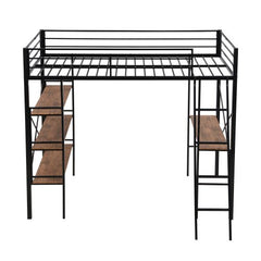 Bellemave® Twin Size Metal Loft Bed with Shelves and Desk - Bellemave