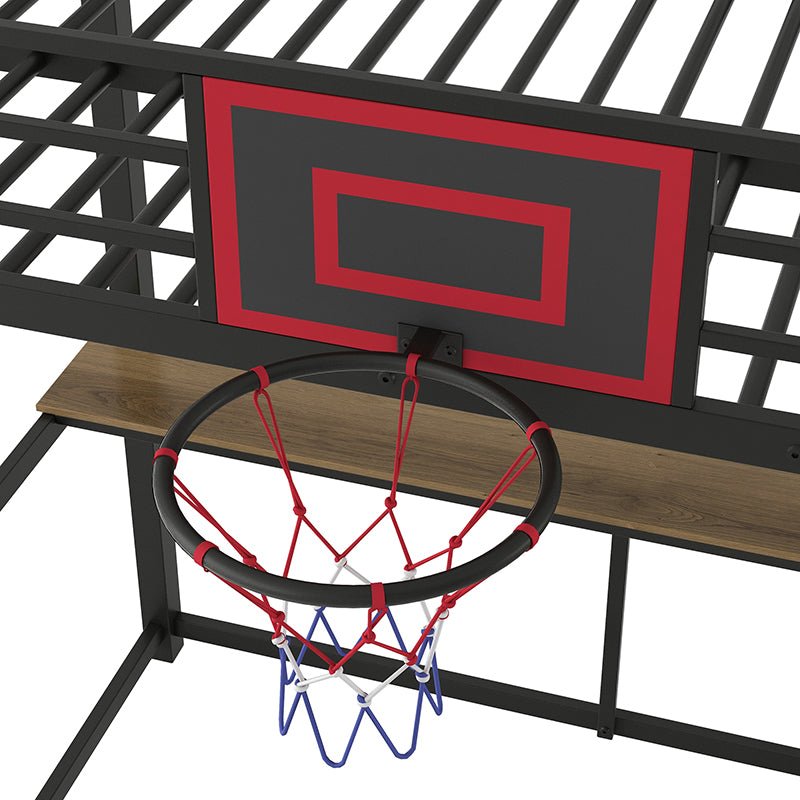 Bellemave® Twin Size Metal Loft Bed with Shelves, Desk and Basketball Hoop - Bellemave
