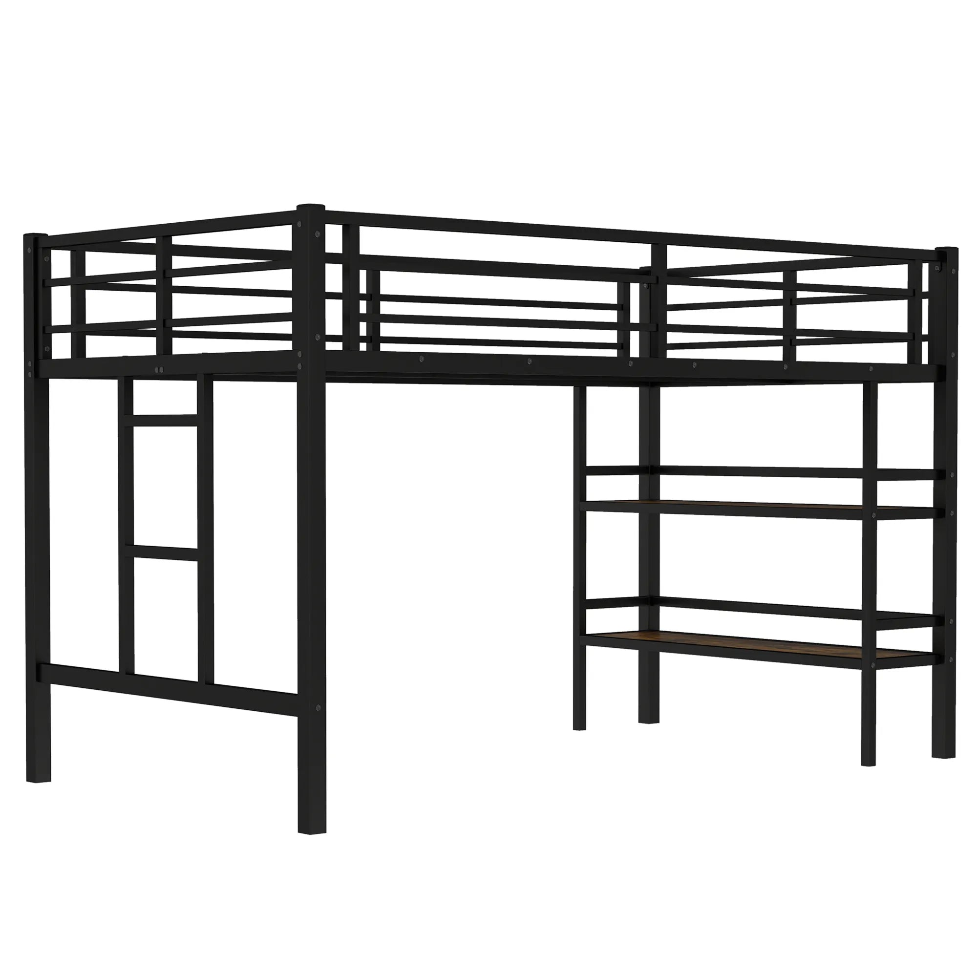 Bellemave® Twin Size Metal Loft Bed with Storage Shelf, Easy Climbing Ladder and Guardrails - Bellemave