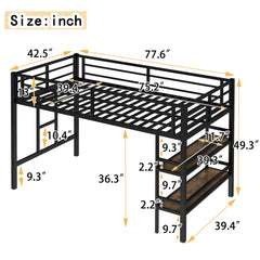 Bellemave® Twin Size Metal Loft Bed with Storage Shelf, Easy Climbing Ladder and Guardrails - Bellemave