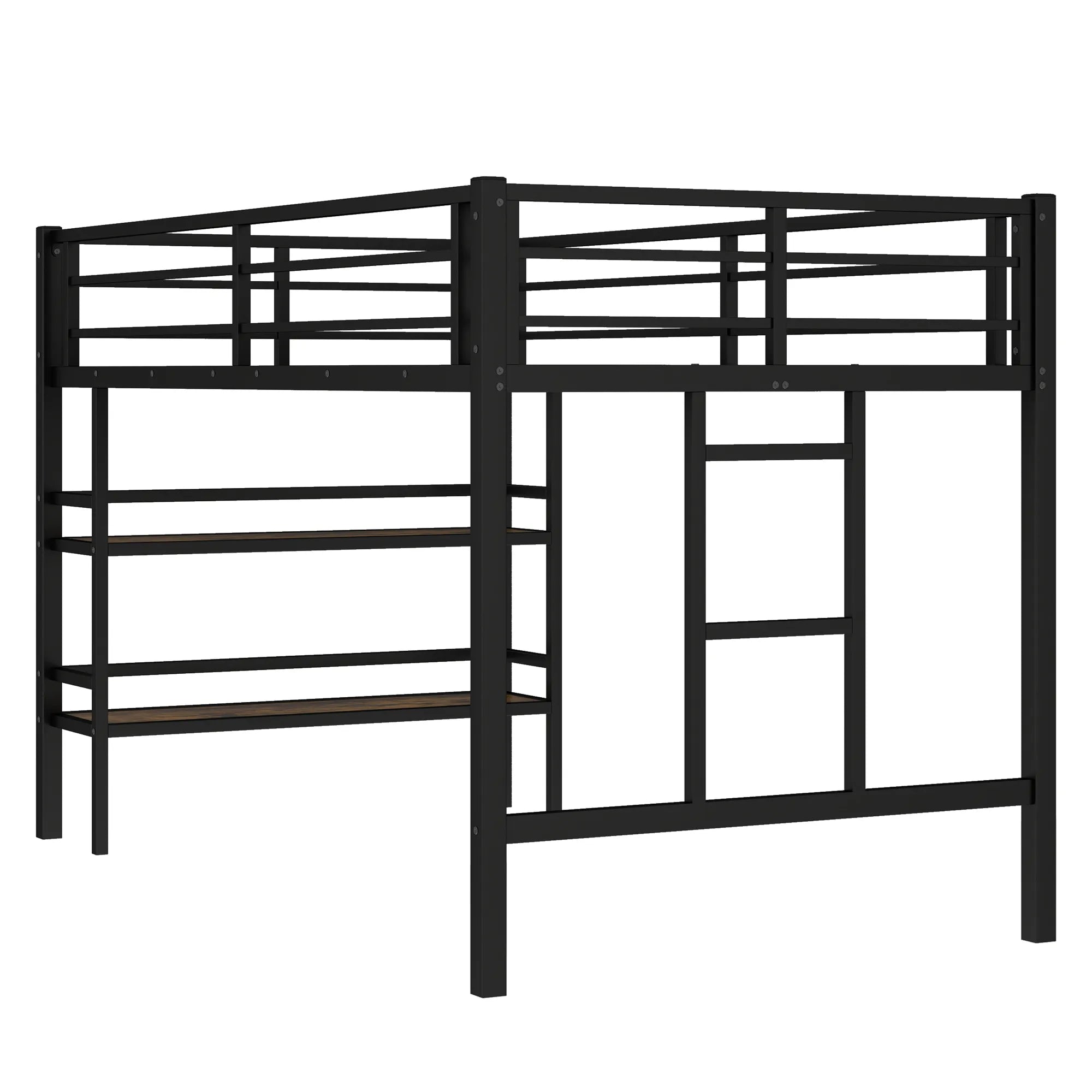 Bellemave® Twin Size Metal Loft Bed with Storage Shelf, Easy Climbing Ladder and Guardrails - Bellemave