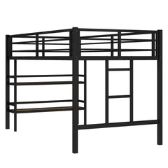 Bellemave® Twin Size Metal Loft Bed with Storage Shelf, Easy Climbing Ladder and Guardrails - Bellemave
