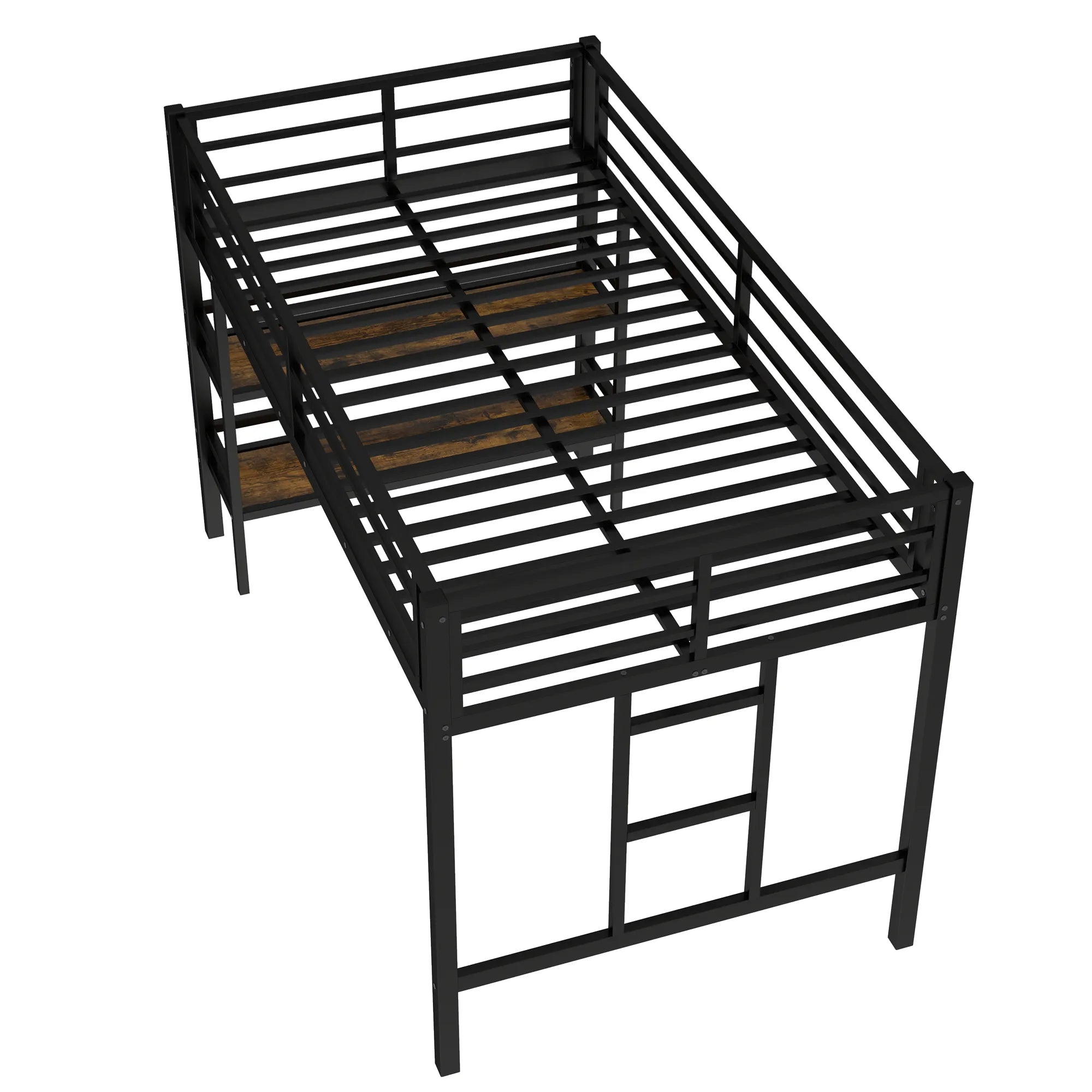 Bellemave® Twin Size Metal Loft Bed with Storage Shelf, Easy Climbing Ladder and Guardrails - Bellemave