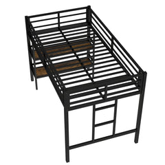 Bellemave® Twin Size Metal Loft Bed with Storage Shelf, Easy Climbing Ladder and Guardrails - Bellemave