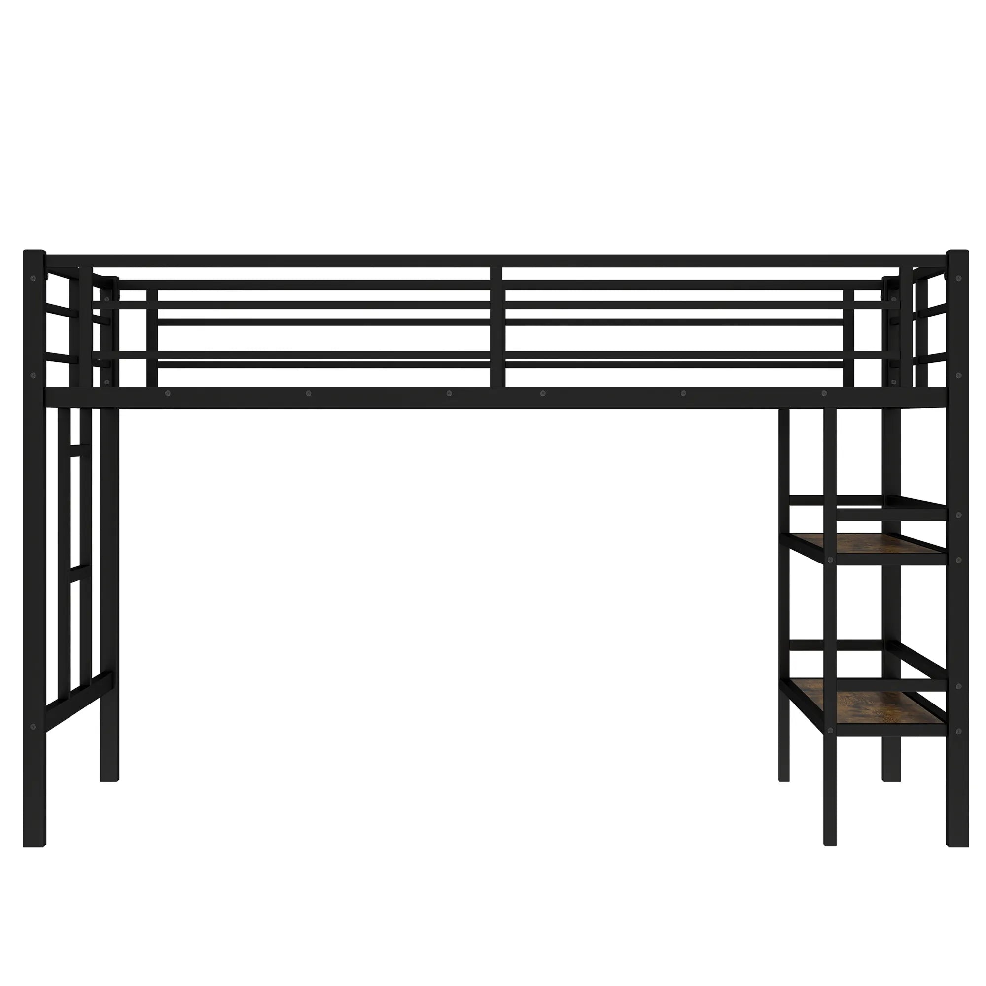 Bellemave® Twin Size Metal Loft Bed with Storage Shelf, Easy Climbing Ladder and Guardrails - Bellemave