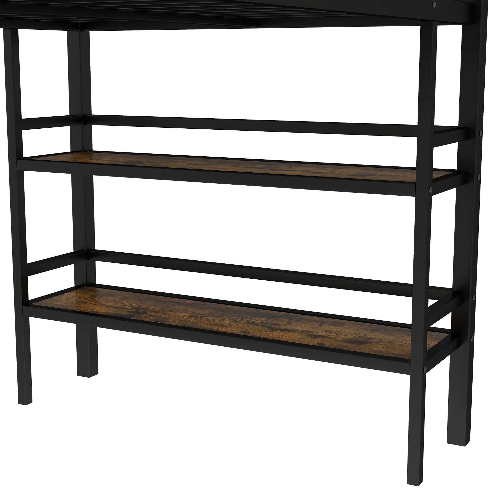 Bellemave® Twin Size Metal Loft Bed with Storage Shelf, Easy Climbing Ladder and Guardrails - Bellemave