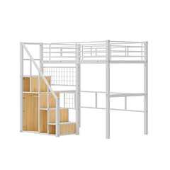 Bellemave® Twin Size Metal Loft Bed with Storage Staircase and Small Wardrobe - Bellemave
