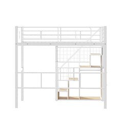 Bellemave® Twin Size Metal Loft Bed with Storage Staircase and Small Wardrobe - Bellemave