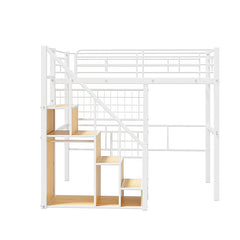 Bellemave® Twin Size Metal Loft Bed with Storage Staircase and Small Wardrobe - Bellemave