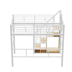Bellemave® Twin Size Metal Loft Bed with Storage Staircase and Small Wardrobe - Bellemave