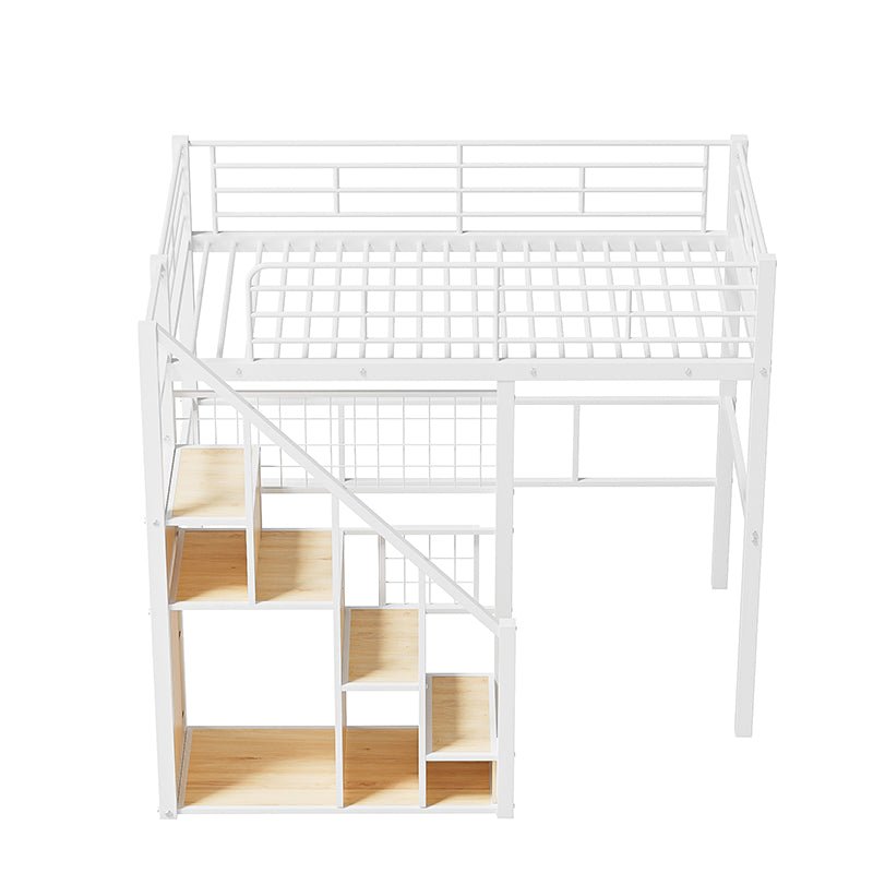 Bellemave® Twin Size Metal Loft Bed with Storage Staircase and Small Wardrobe - Bellemave