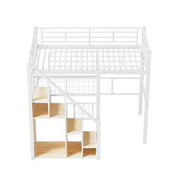 Bellemave® Twin Size Metal Loft Bed with Storage Staircase and Small Wardrobe - Bellemave