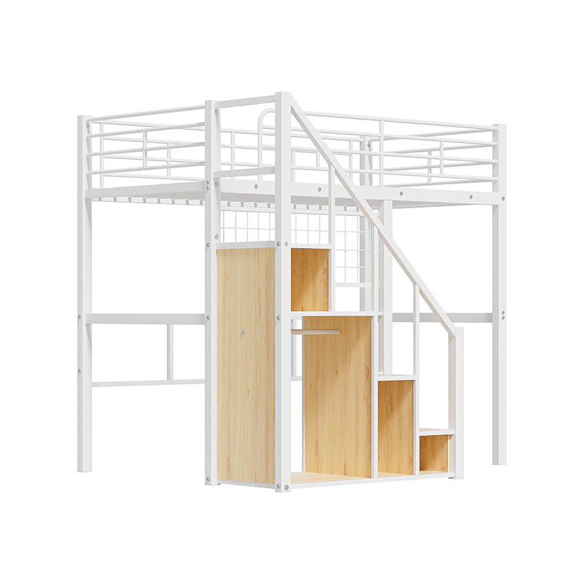 Bellemave® Twin Size Metal Loft Bed with Storage Staircase and Small Wardrobe - Bellemave