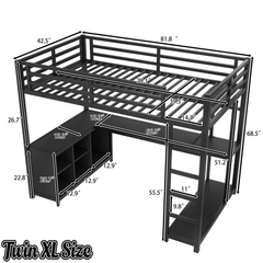 Bellemave® Twin Size Metal Loft Bed with Wardrobe & L-Shaped Desk - Space Saving Loft Bed for Kids, Teens, Adults with Storage Cubes, Shelves & Closet, Black - Bellemave