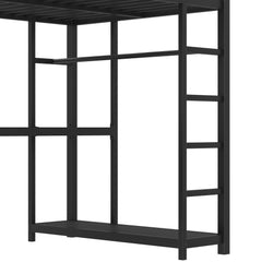 Bellemave® Twin Size Metal Loft Bed with Wardrobe & L - Shaped Desk - Space Saving Loft Bed for Kids, Teens, Adults with Storage Cubes, Shelves & Closet, Black - Bellemave