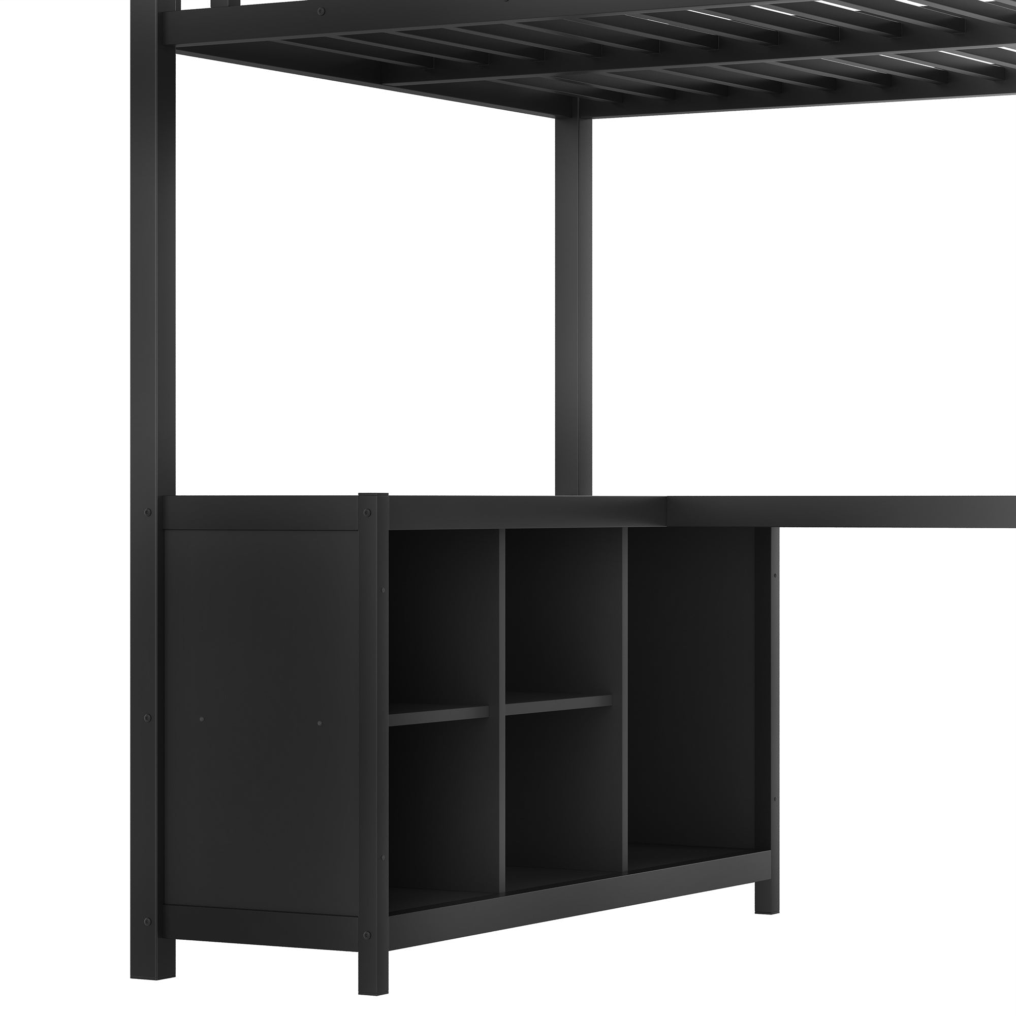 Bellemave® Twin Size Metal Loft Bed with Wardrobe & L - Shaped Desk - Space Saving Loft Bed for Kids, Teens, Adults with Storage Cubes, Shelves & Closet, Black - Bellemave