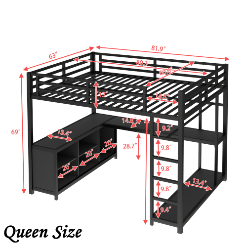 Bellemave® Twin Size Metal Loft Bed with Wardrobe & L - Shaped Desk - Space Saving Loft Bed for Kids, Teens, Adults with Storage Cubes, Shelves & Closet, Black - Bellemave