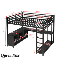 Bellemave® Twin Size Metal Loft Bed with Wardrobe & L - Shaped Desk - Space Saving Loft Bed for Kids, Teens, Adults with Storage Cubes, Shelves & Closet, Black - Bellemave