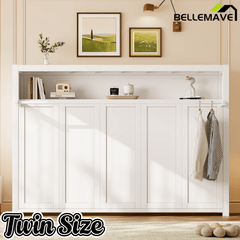 Bellemave® Twin Size Metal Murphy Bed with Shelves, Foldable and Space - saving Design - Bellemave