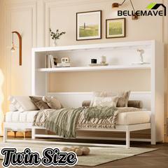 Bellemave® Twin Size Metal Murphy Bed with Shelves, Foldable and Space - saving Design - Bellemave