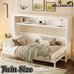Bellemave® Twin Size Metal Murphy Bed with Shelves, Foldable and Space - saving Design - Bellemave