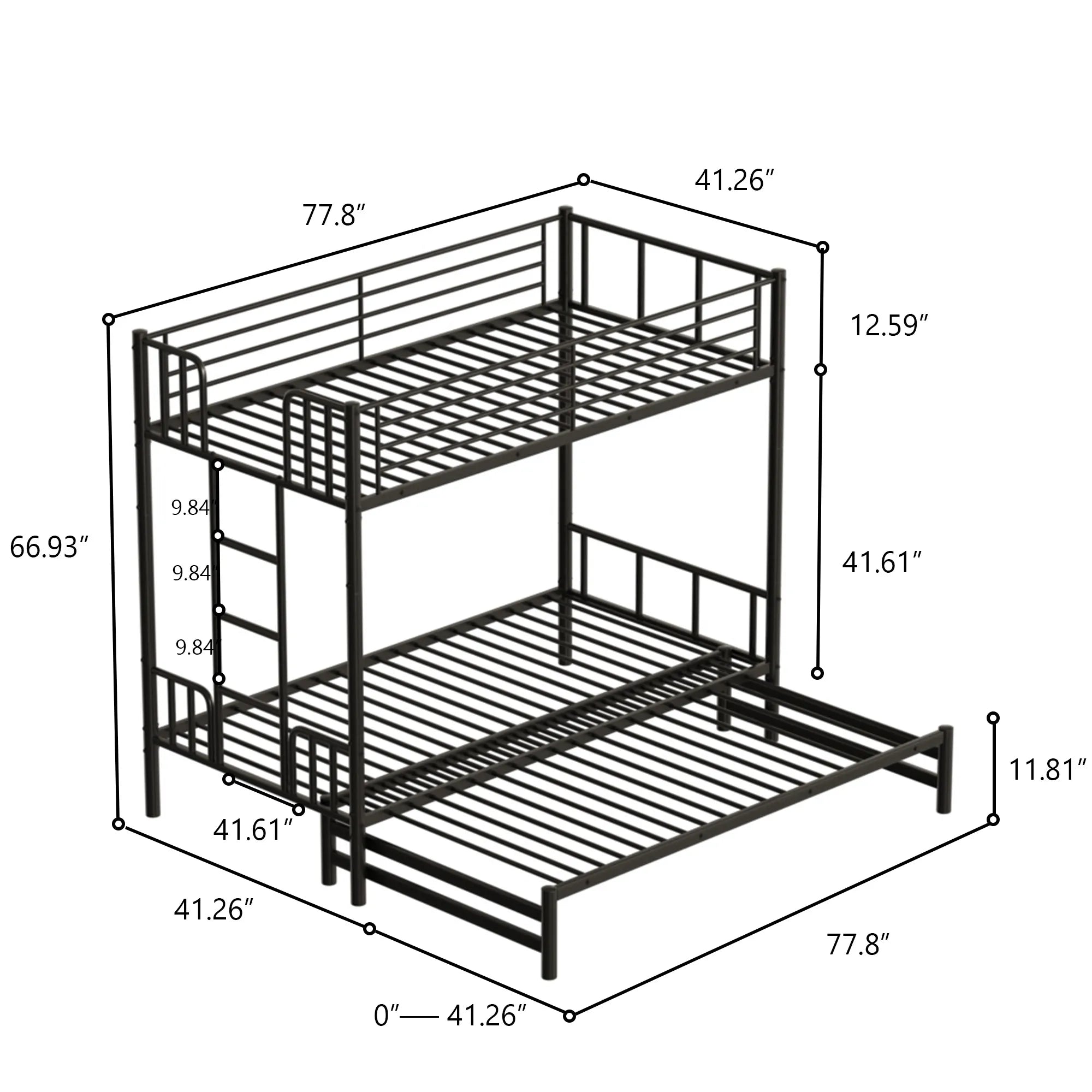 Bellemave® Twin Size Metal Pull - Out Bunk Bed - Bellemave