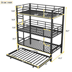 Bellemave® Twin Size Metal Triple Bunk Bed with Trundle Bed - Bellemave