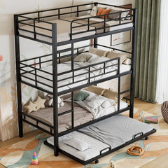 Bellemave® Twin Size Metal Triple Bunk Bed with Trundle Bed - Bellemave
