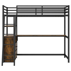 Bellemave® Twin Size Metal&Wood Loft Bed with Desk and Shelves, Two Built - in Drawers, LED Light and USB Charging Station - Bellemave